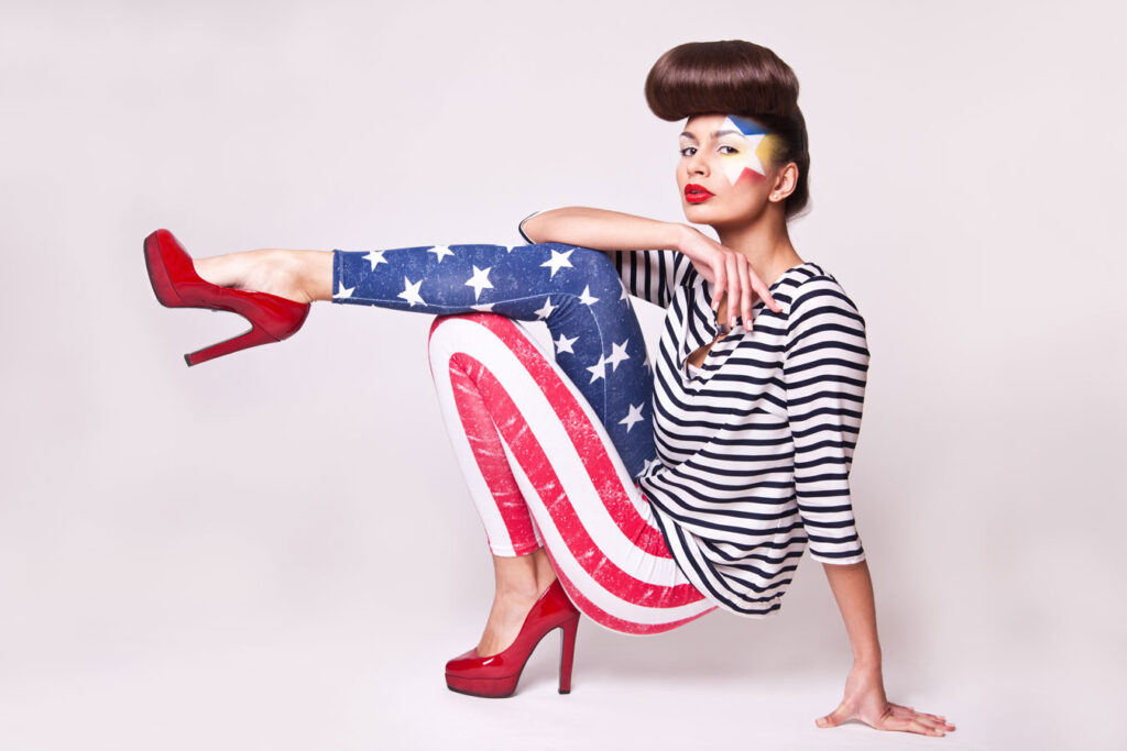 A US model shows off a UK designers clothing designs